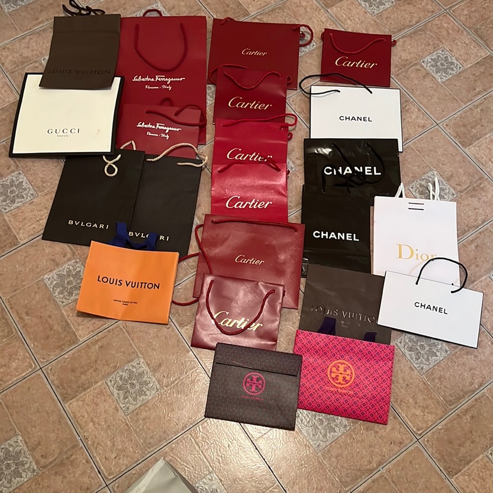 Authentic Cartier, Gucci, Bulgari, Louis Vuitton, Chanel, etc. shopping bags